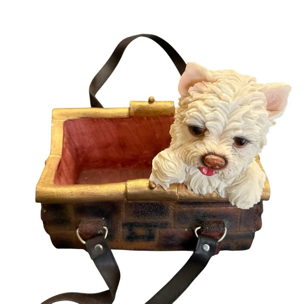 Vintage Westie Dog Purse Planter Resin Basket Faux Leather Handles Terrier Decor